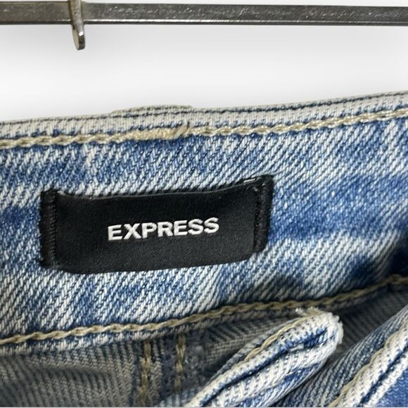 Express Slim Straight Jeans Denim Mid Rise Light Distressed Wash Mens Size 30x32 - Picture 7 of 10